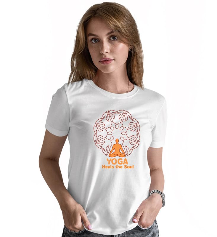 Image of INDISSH Women's Regular Fit Half-Sleeves YOGA17 Themed Garphic Printed Tshirt|Regular Wear T-Shirt for Women's| Pack of 1 T-Shirt|