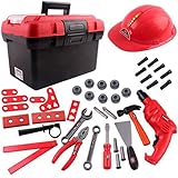 CONTENIDOS CARACTERÍSTICOS: Incluye un taladro a batería que atornilla en ambas direcciones, un casco de seguridad y un total de 38 herramientas y accesorios variados.