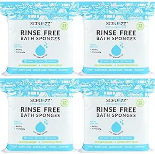 Scrubzz Disposable No Rinse Bathing Wipes - All-in-1 Single Use Shower Wipes, Simply Dampen, Lather, and Dry Without Shampoo or Rinsing (Unscented, 4-Pack)