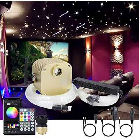 Callsky 16W APP Control+Twinkle+Music Activated Fiber Optic Ceiling Light Kit for Car Home, RGBW Engine Driver + Remote Control+550pcs*0.03in/0.75mm*13.1ft+Meteor Fiber Strands Cover