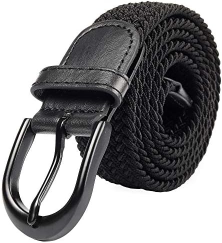 Mile High Life | Braided Stretch Elastic Belts | Pin Oval Solid Black Belt Buckle | PU Loop End Tip Men/Women/Junior(Black, XXX-Large 48"-50" (55" Length))