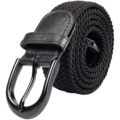 Mile High Life | Braided Stretch Elastic Belts | Pin Oval Solid Black Belt Buckle | PU Loop End Tip Men/Women/Junior Cover