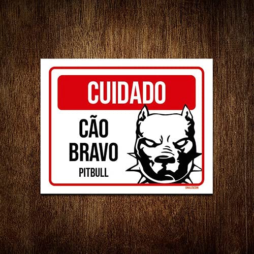 Placa Cuidado Cão Cachorro Bravo Pitbull 27x35
