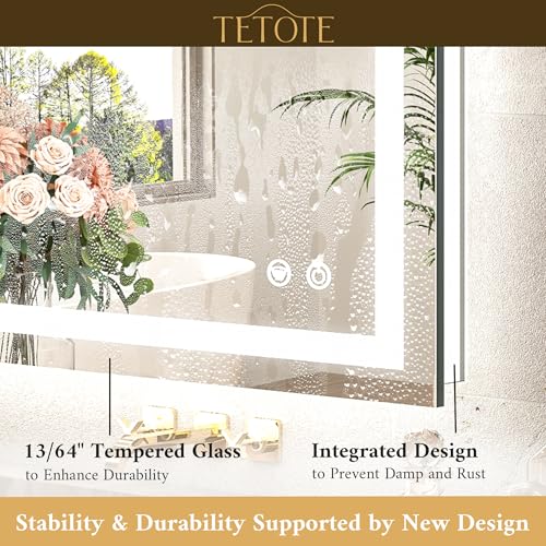 TETOTE LED Bathroom Mirror with Lights 40 x 24 Brighter Light up Mirror for Bathroom Vanity, Front and Backlit 3-Color Dimmable Illuminated Antifog Mirror Wall Mounted, Waterproof, Tempered Glass - Image 5