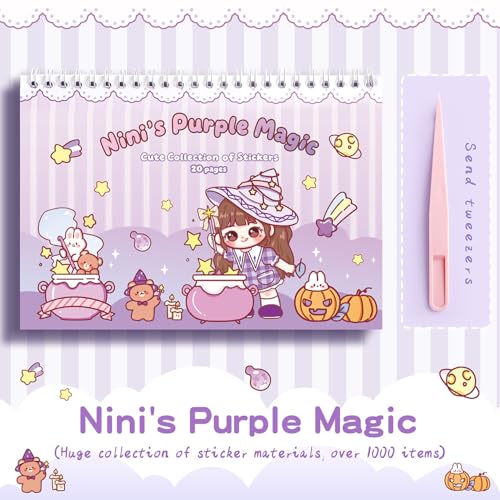 Image of Nini's Princess Activity and Sticker Book for Kids Cartoon Girls Scrapbook Sticker Set with 1000+ Cute DIY Journal Decoration for Laptop Phone Case Greeting Card Art Craft (Purple)