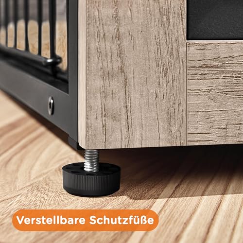 Yaheetech Hundekäfig Möbel mit Hundedecke & 2 Türen, Hundebox für Zuhause, Moderne Hundehütte Indoor, Hundebox Holz für Wohnzimmer, 96x65x68 cm, Grau