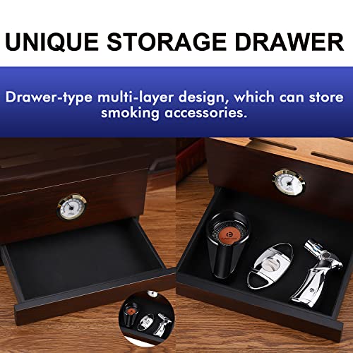 Cigar Humidor Box, Spanish Cedar Cigar Humidor Storage Box Holds 50-60 Cigar Humidors, Keeps 65% - 72% Like Humidity With Glass Top Humidors, Stable Hygrometer, Humidifier And Accessory Drawer. #TOP27