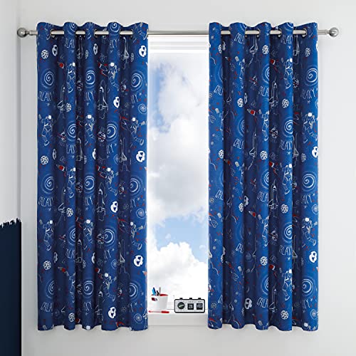 Catherine Lansfield Space Adventure Eyelet Curtains 66X72 Inch Navy