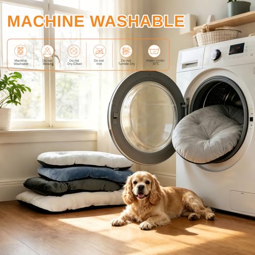 Image of Washable Oval Dog Bed for Small Dogs,High-Resilience,Light Gray | Non-Slip Bottom Prevents Sliding,Soft Plush Short Fur,Machine Washable Cushion,Ideal for Crates & Small Spaces,23 inchx17 inchx2.8 inch