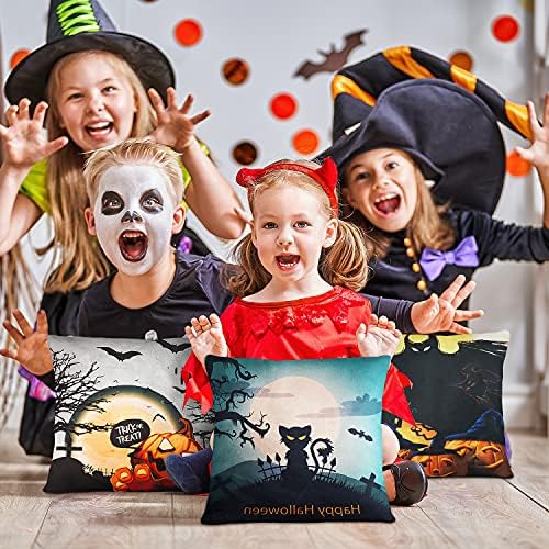 Aspiree Halloween Cushion Covers, Pumpkin Linen Cushion Covers, HalloweeHalloween Cushion Cases for Home Office, Halloween Sofa Bed Decoration, 4Pcs 45 x 45 cm, Style 2