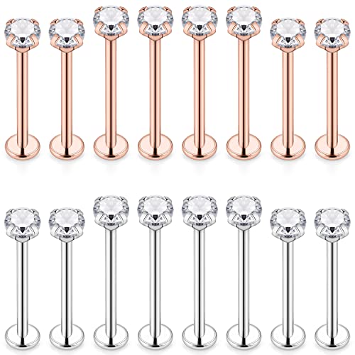 Ovxznts 14G Cheek Piercing Jewelry Stainless Steel Ashley Piercing Lip Jewelry Crystal Internally Threaded Dimple Studs Flat Tongue Rings For Women Men 16Mm 5/8 Inch #TOP2