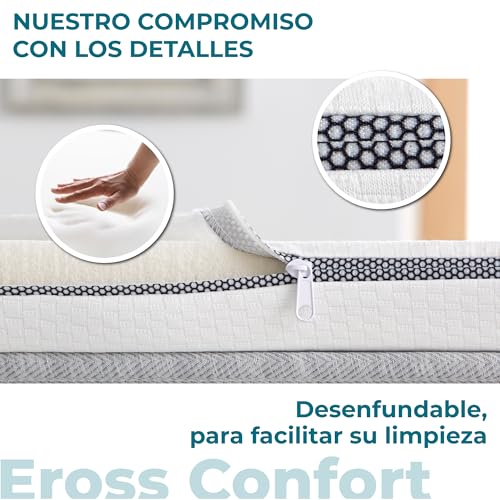 Cubre Colchon 105x190 Viscoelástico 100% Confort y Adaptabilidad. Ergonómico, Transpirable y Cómodo. Alivia la Tensión Muscular. Funda con Cremallera Desmontable. Altura 5 cm ErossConfort - imagen 3