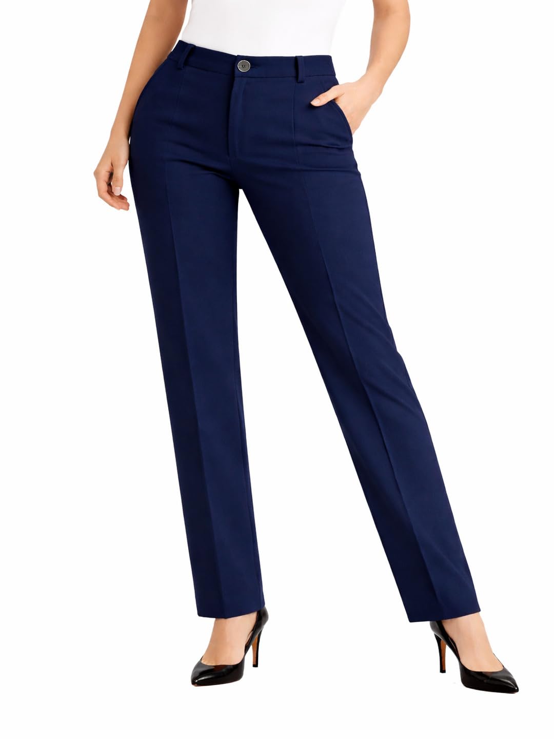 Navy Women’s High Waist Slim Fit Office Formal Wear Full Length Single Pleated Trouser Pant - Review, Price and Buying Guide