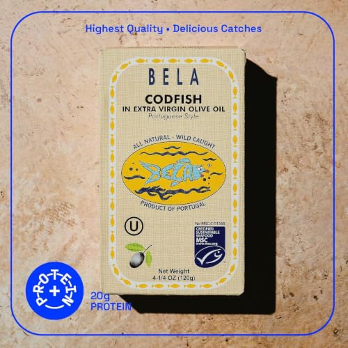 Image of BELA Wild Caught Portuguese Style Codfish - Canned Cod In Extra Virgin Olive Oil | 4.25 Oz (Pack of 6) | All Natural, High Protein, Hand Selected, Sea Salted, & Omega 3 Rich