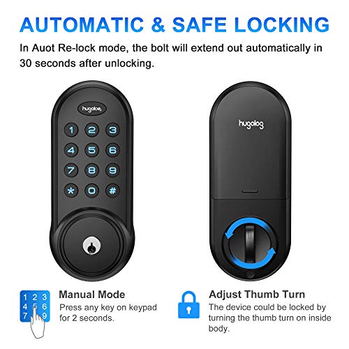 Hugolog Deadbolt Lock Electronic,Keypad Keyless Entry Door Lock Motorized Auto-Locking Easy to Install High Security Material for Metal Home & Office - Thumbnail 5