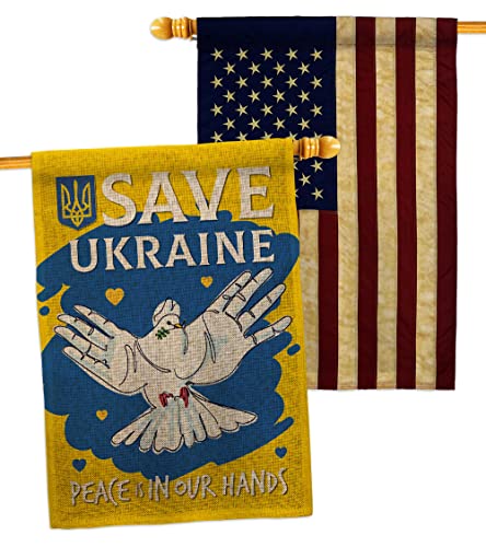 Ukraine Flag Save Ukraine Burlap House Flag Pack Support Cause Stand with Ukrainian Vintage Applique Decoration Banner Small Garden Yard Gift Double-Sided, Made in USA