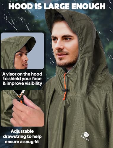 ANYOO Hooded Rain Poncho for Adults Waterproof Lightweight Rain Coat for Men Women Reusable Rain Jacket for Emergency Outdoor