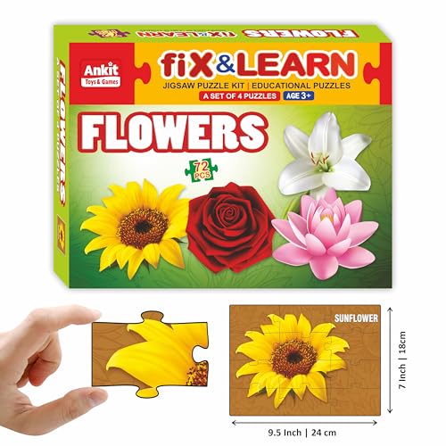 Image of Ankit Toys & Games Fix 'n' Learn Flowers Jigsaw Puzzle for Kids | Educational and Learning Toy for Kids Age 3 and Above | Boost Memory Skills | 72 Pieces Transport Puzzles (Set of 4 Puzzles in Box)