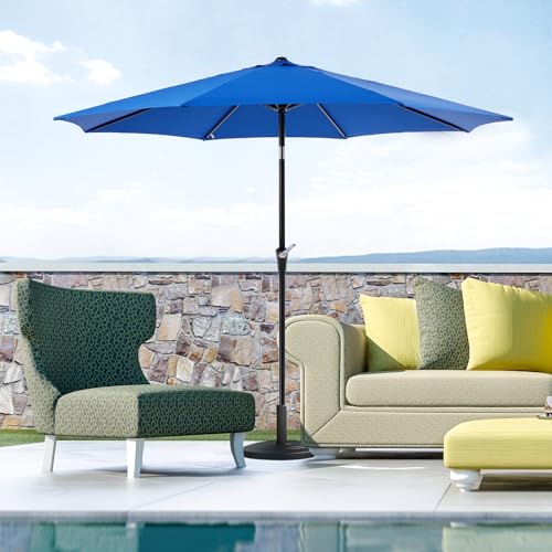Image of OLIXIS 9FT Patio Table Umbrella with Tilt and Crank Button & 8 Sturdy Ribs Waterproof, 9 Feet Outdoor Patio Umbrella Sun Shade for Pool, Terrace, Beach and Restaurant, Blue