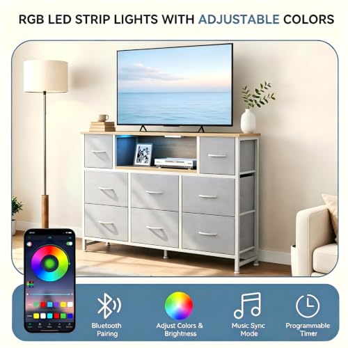 Image of DUMOS TV Stand with Charging Station, LED Entertainment Center