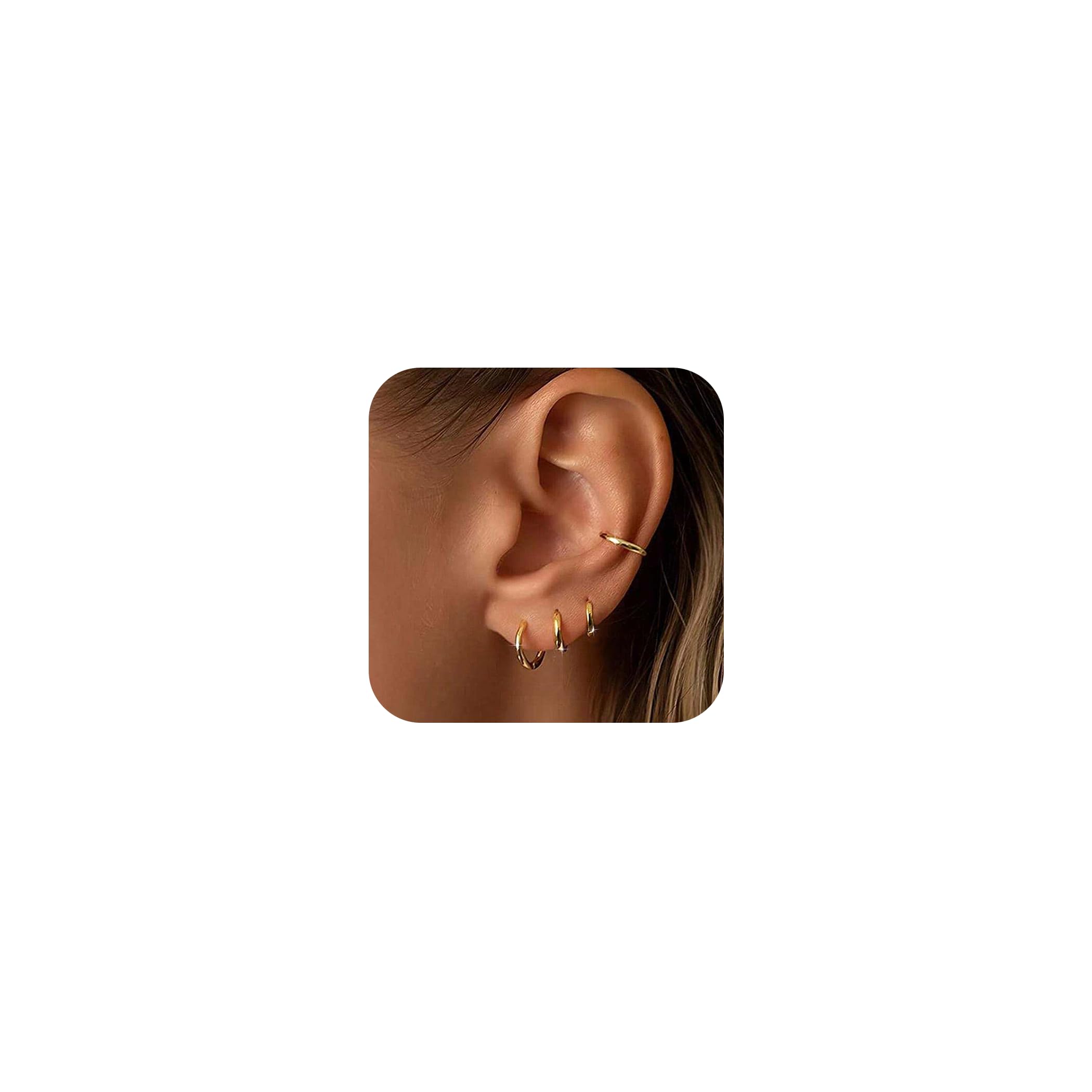 PoxtexSmall Gold Huggie Hoop Earrings Set for Women Men - Hypoallergenic 14K Gold Plated Stack Cartilage Earring, Earrings Sets for Multiple Piercing Lightweight Mini Thin Cute Dainty Trendy Clip On