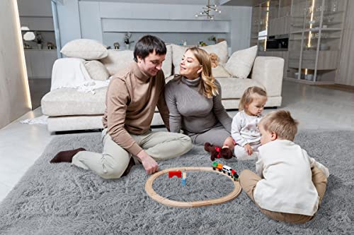 Lochas Ultra Soft Indoor Modern Area Rugs Fluffy Living Room Carpets For Children Bedroom Home Decor Nursery Rug 4X5.3 Feet, Gray #TOP5