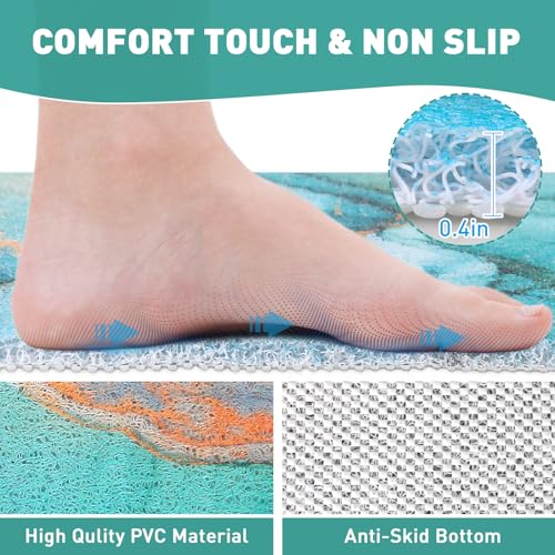 Image of Square Shower Mat Non Slip: 32 x 24 Inch Extra Large Shower Mats with Drain Hole in Middle - PVC Loofah Anti Slip Shower Floor Matt for Inside Shower