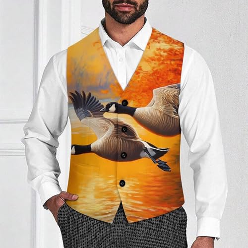 Flying Geese Ducks Autumn Suit Vest for Men Slim Fit Sleeveless Jacket V Neck Business Waistcoat Button Up Dressy Top4