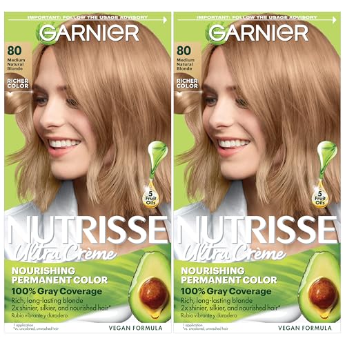 Garnier Hair Color Nutrisse Nourishing Creme, 80 Medium Natural Blonde (Butternut) Permanent Hair Dye, 2 Count (Packaging May Vary)