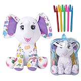 DRAWMYTOY Coloring Plush Toy with 5 Washable Markers for Little Girls Doodle Dolls for Kids Ages 4-6 Birthday (Elephant)