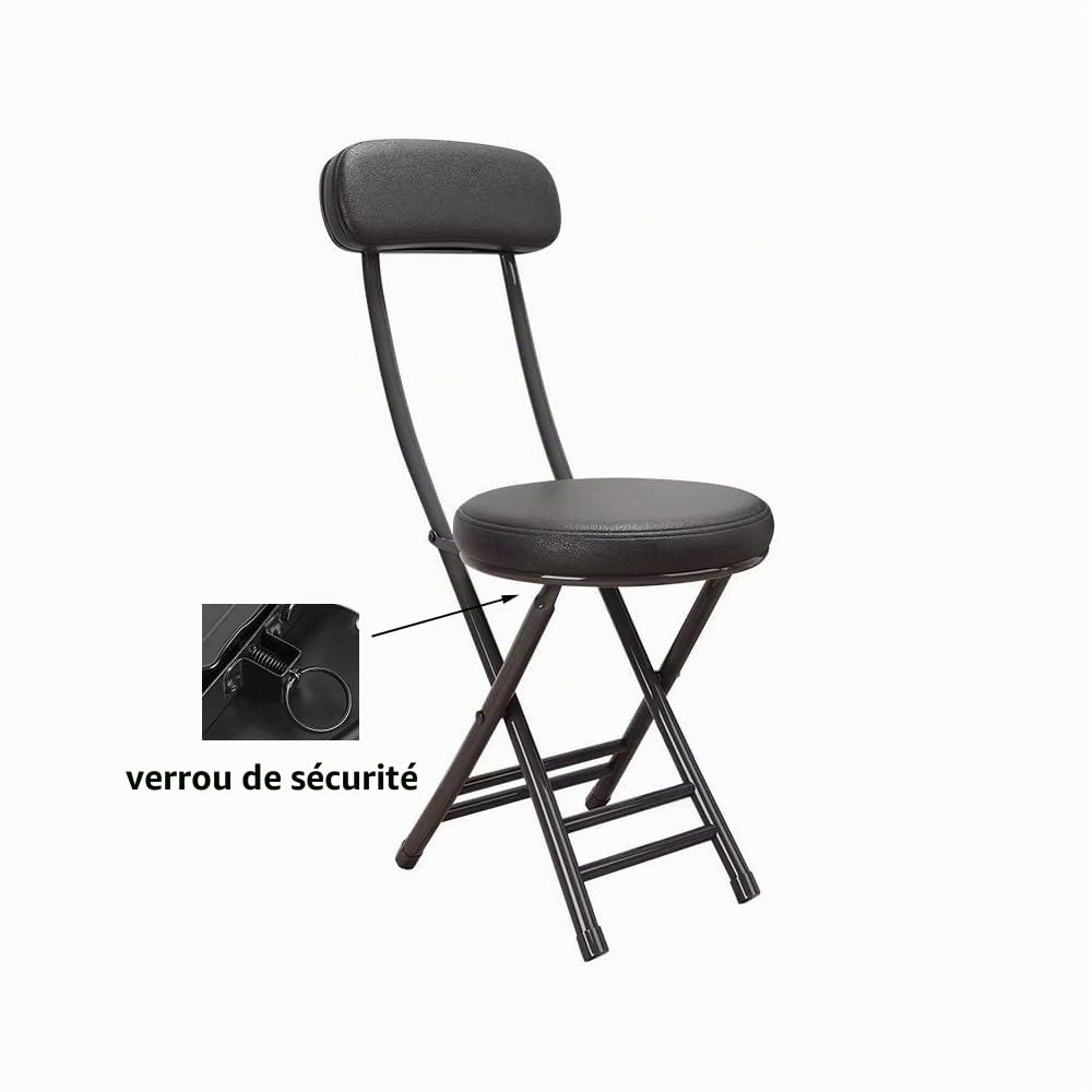 Balama Tabouret en métal noir pliable rembourré 76 x 31 x 31 cm avec verrouillage de sécurité et dossier, plus stable avec 2 barres transversales, avec patins de sol et cuir synthétique robuste