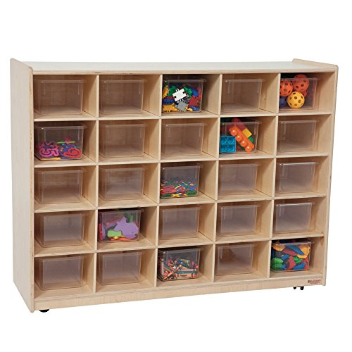 Wood Designs Kids Play Toy Book Plywood Organizer Wd1600125 Tray Storage with Translucent Trays