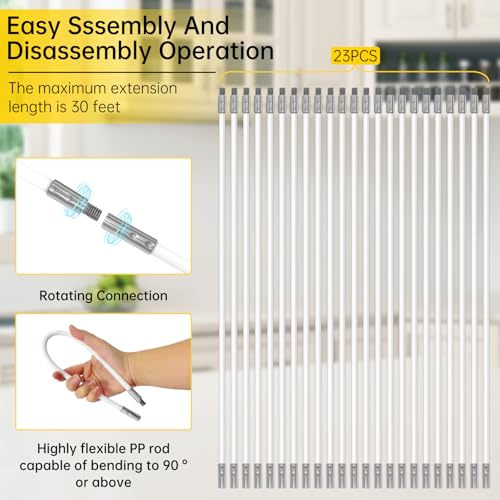 30 Feet Dryer Vent Cleaner Kit, Duct Cleaning Brush with 23 PP Rods and 4-Inch and 6-Inch Dryer Vent Brush, Dryer Cleaning Kit Suitable for Dryer Duct Cleaning Kit for Chimneys, Pipes,Dryers,Crevices - Thumbnail 3