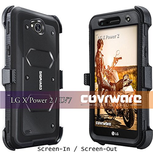 Covrware Aegis Series Case Compatible With Lg X Power 2 / Fiesta 2 / X Charge / Fiesta Lte / K10 Power With Built-In Screen Protector Heavy Duty Full-Body Rugged Holster Armor Case Belt Clip, Black #TOP3