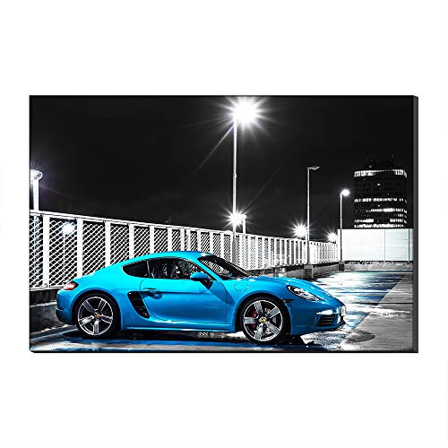 Toile Porsche bleu super voiture de sport art mural moderne pour salon et chambre 90x140cm