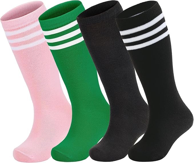 Zando 4 Pairs Kids Soccer Socks Athletic Youth Boys Girls Knee High Socks