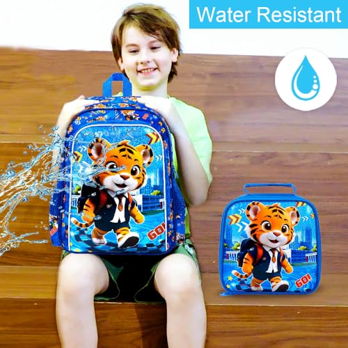 Image of CCJPX 16 inch Kids Backpack for Boys, 3PCS Tiger Water Resistant Preschool Bookbags, Cool Kindergarten School Backpacks and Lunch Box