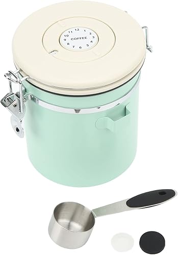 Recipiente de café hermético de 50 onzas, grande, de acero inoxidable, con cuchara y tapa hermética, recipientes para granos de café para granos,