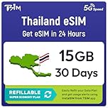 eSIM Thaïlande | Plan 15 Go Rechargeable ! Code QR envoyé par Email sous 24hr – Scannez et Utilisez | Activation Automatique, Validité 30 Jours | 5G | Données Uniquement, Aucun Numéro de Téléphone