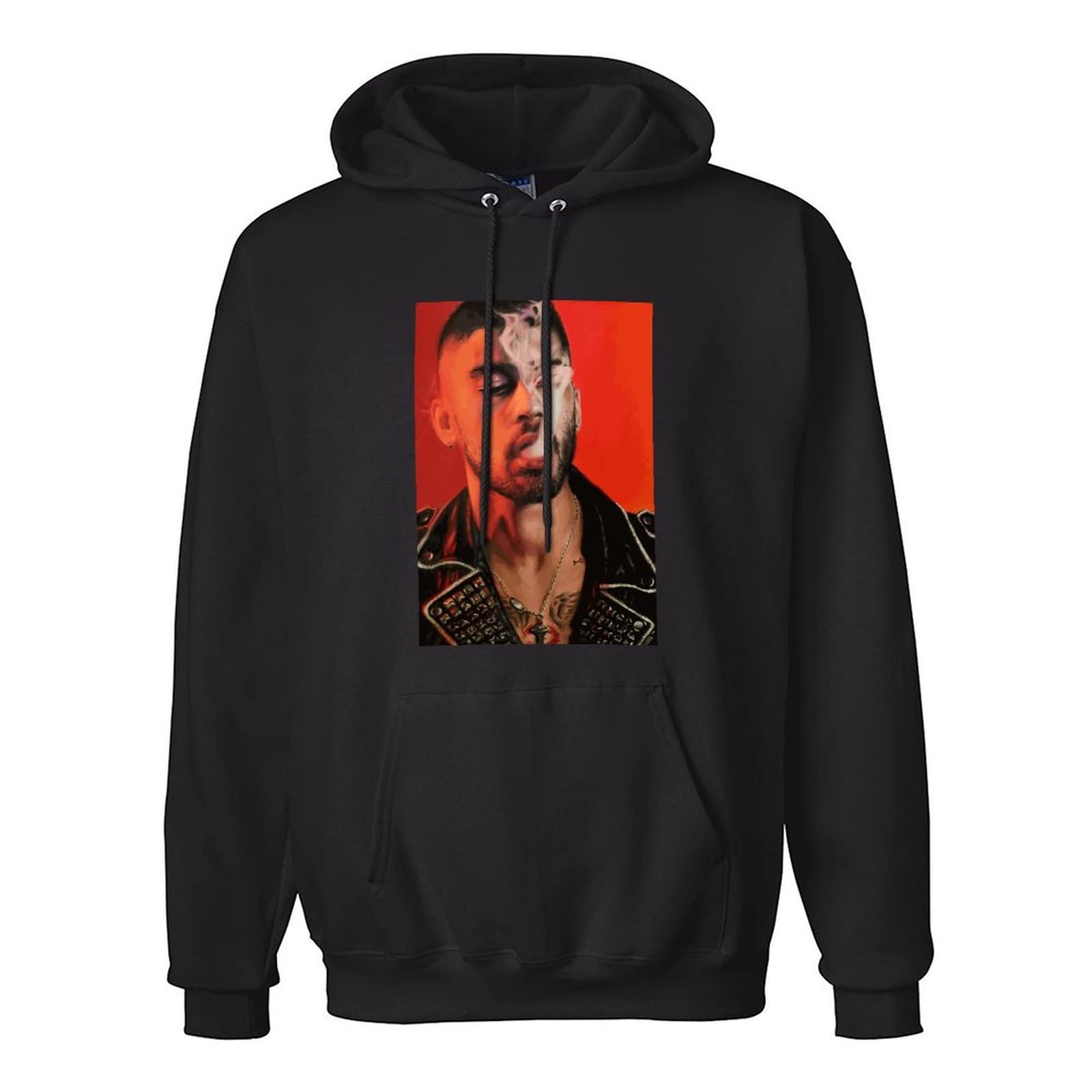 HUO BAO NIU ROU Zayn Malik Smoke Hoodies Long Sleeve Pullover Loose Hoody Sweatershirt Black S