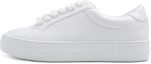 FEVERSOLE Women's Fashion Platform Vegan Leather Daily Casual Lace Up Sneaker