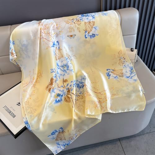 Image of Women's Floral Printed Silk Scarf | Premium Soft Lightweight Stole & Shawl | Fashion Neck Wrap for Wedding, Evening, Travel & Daily Wear | 180 x 90 cm