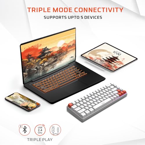 Image of EvoFox Katana S Mini Mechanical Keyboards Wireless | Tri-Mode (3X BT, 2.4GHz & Wired) Connectivity | Hot-Swappable Red Switches | 68-Key Compact Layout | Rainbow Backlight | Rechargeable Battery