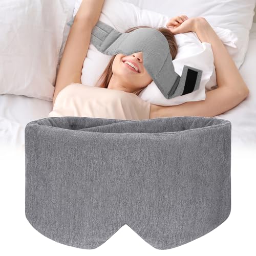 FRESHME Weighted Eye Mask for Sleeping - Gray Blackout (0.7lb/11oz) Cotton Heavy Weighted Eye Pillow for Men Women, Oversize Large Soft Sleep Face Eyes Cover with Nose Pad for Sidesleeper