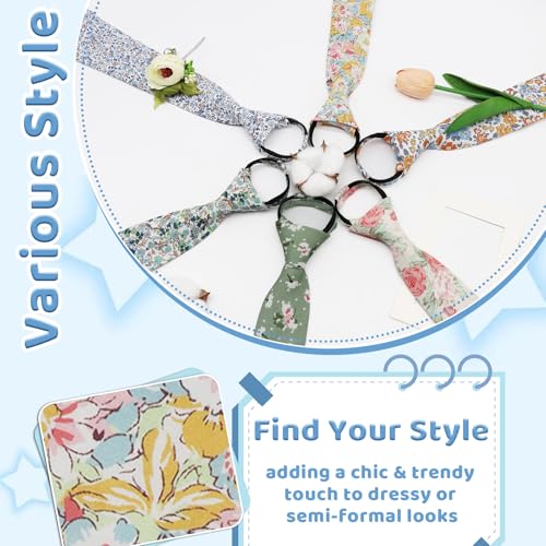 Boys Zipper Floral Tie for Kids 14" Pre-Tied Cotton Tie Linen Adjustable Necktie for Wedding Graduation Daily2