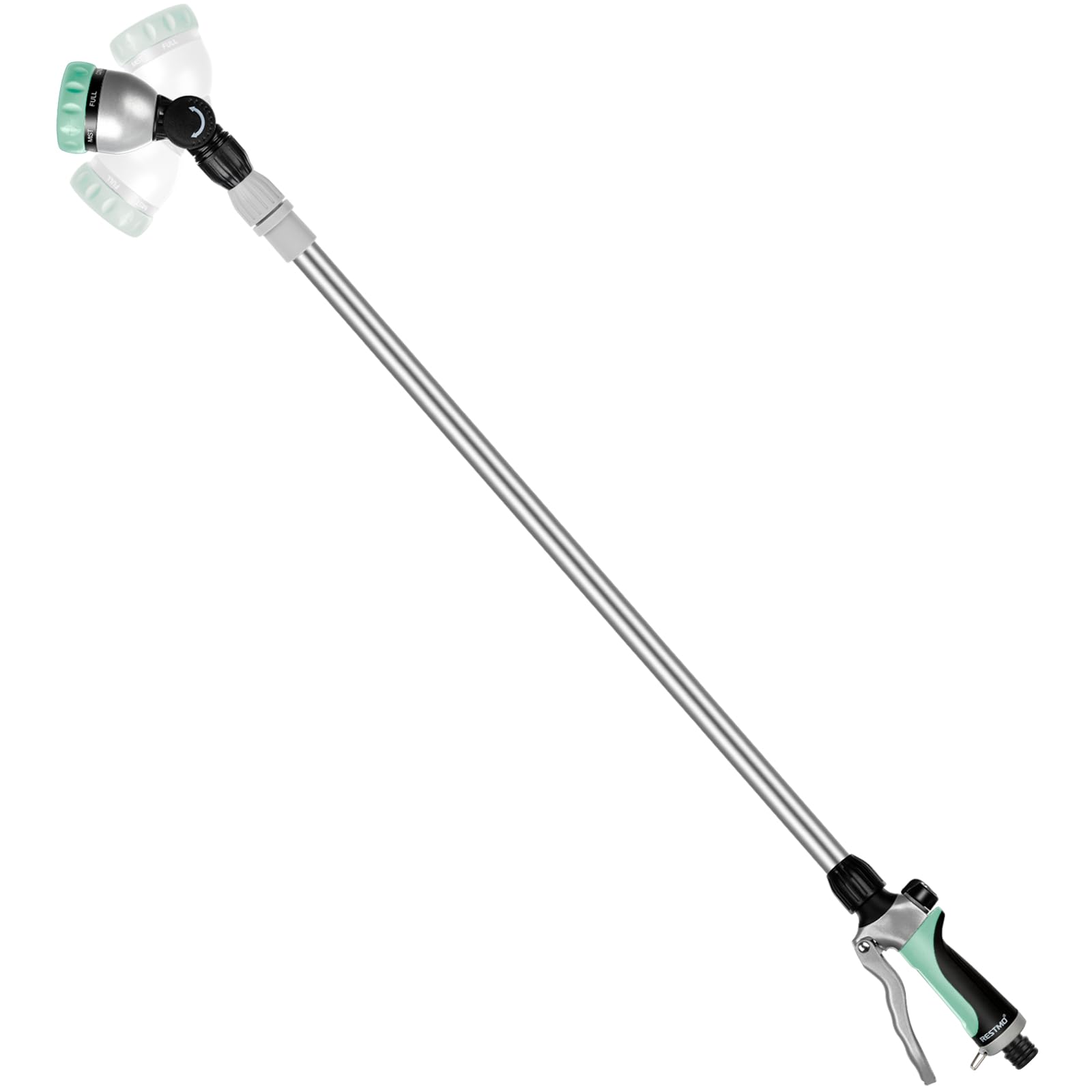 RESTMO 94cm TelescopicWatering Lance, 180° Adjustable Ratcheting Head with 7 Spray Patterns, Flow Control, Garden Hose Sprayer for Hanging Baskets, Cyan