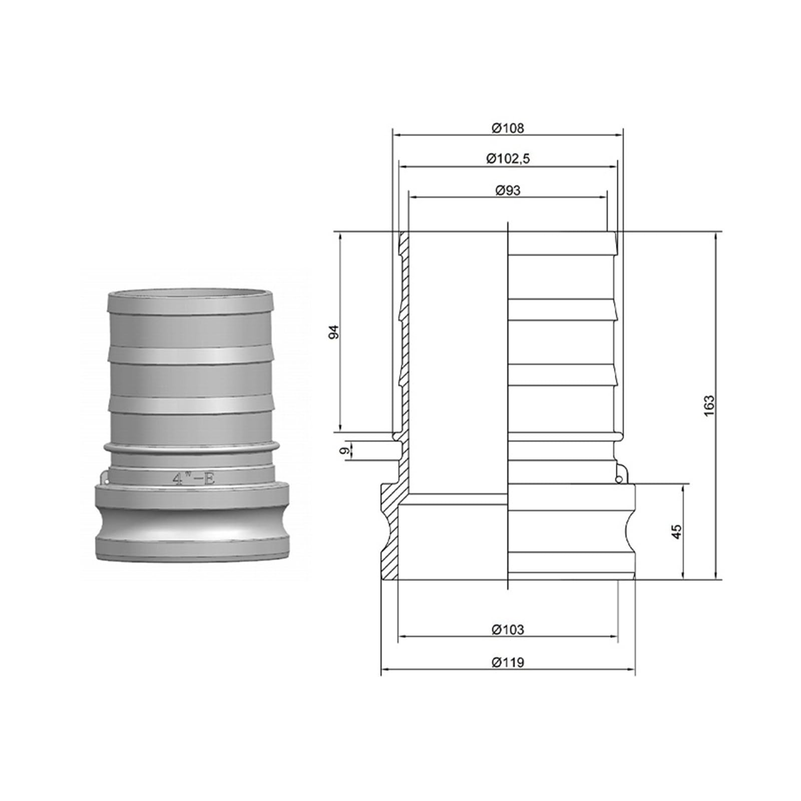 Acoplamiento hidráulico de conexión rápida tipo E Jumbo Camlock DN100 de 4 pulgadas for mangueras industriales