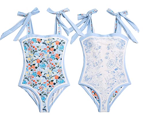 ASHER FASHION Women's One Piece Swimsuit -Bathing Suit for Women Tummy Control Reversible Bustier Floral Print Monokinis