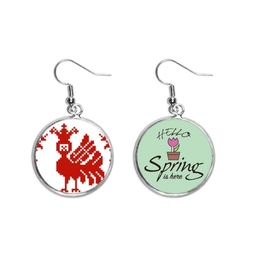 Pendientes de primavera con árboles y rojo mosaico para paseos y eventos 5