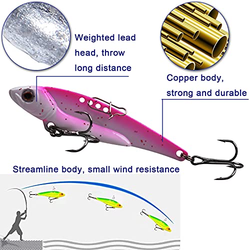 Fishing Lures Hard Metal Vib Jigging Spoon Swimbait Spinner Blade Baits With Treble Hooks For Freshwater Saltwater Bass Walleye Trout Fishing 0.7Oz #TOP3